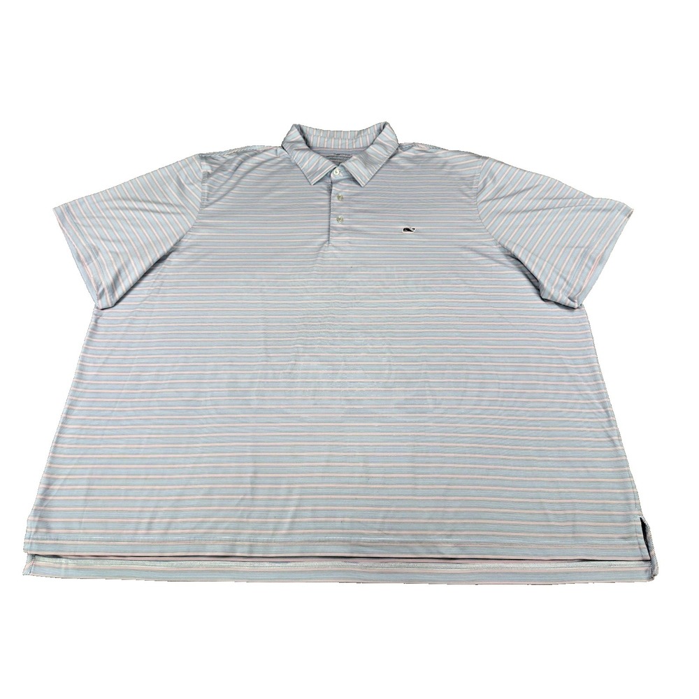 Vineyard Vines Mens Polo 5XB Striped Performance OTG Sankaty Stretch Blue Red